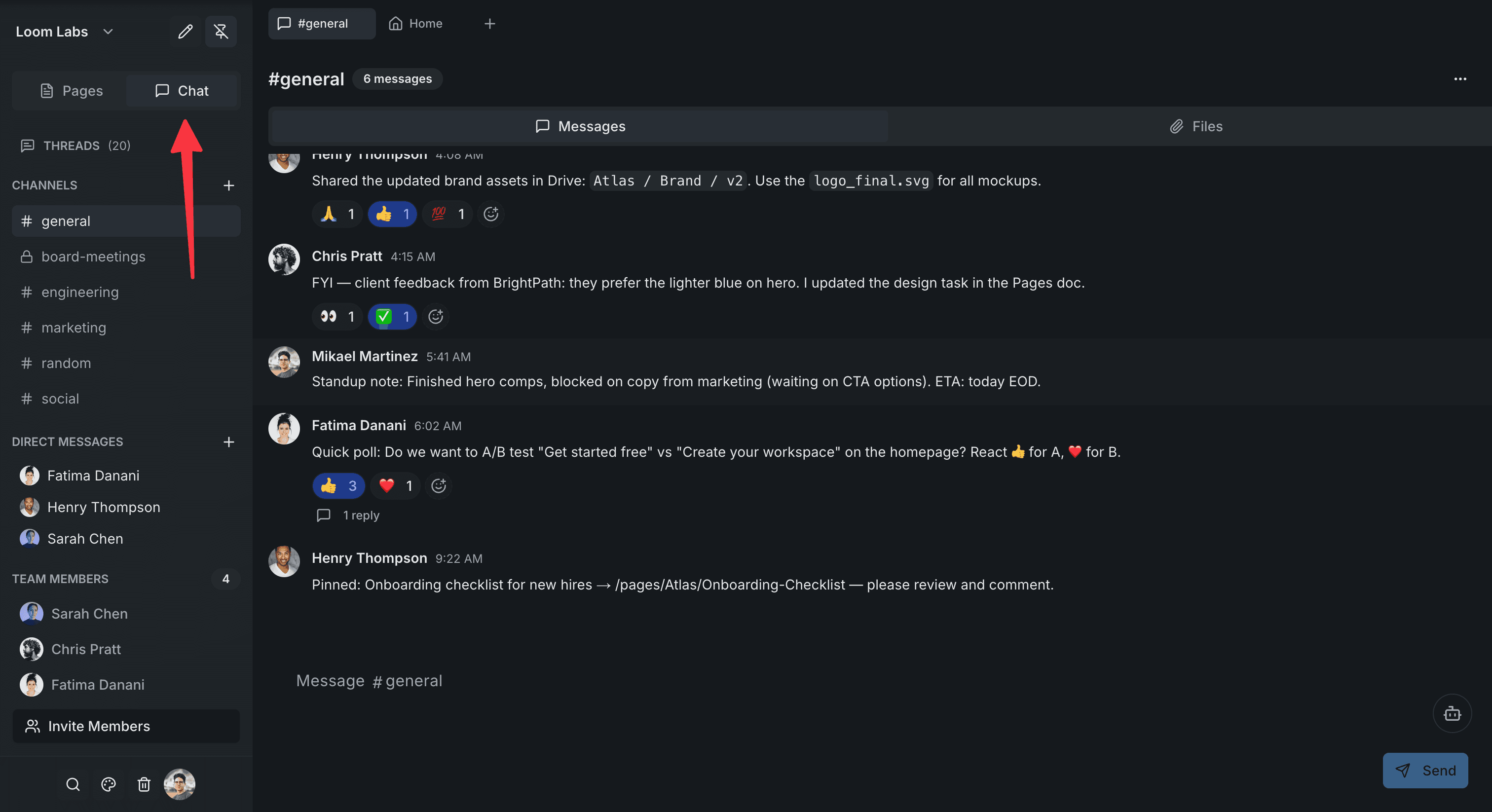 Screenshot: Team chat view