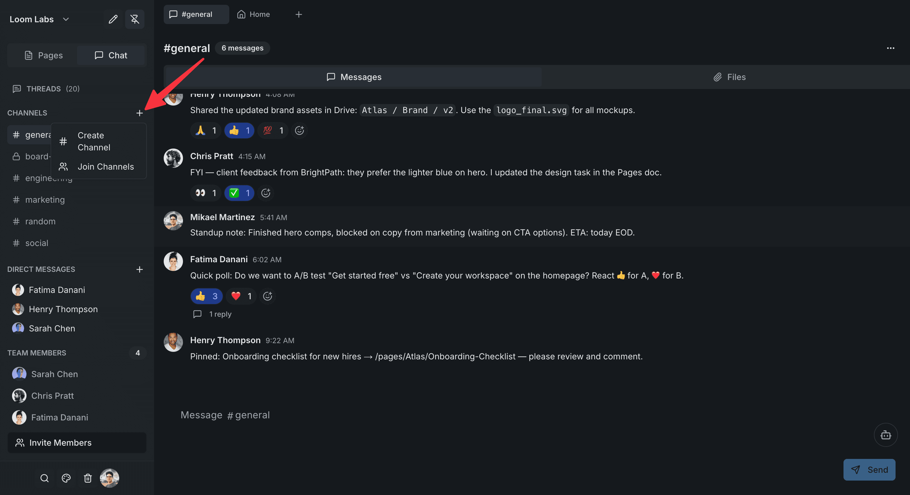 Screenshot: Creating a channel