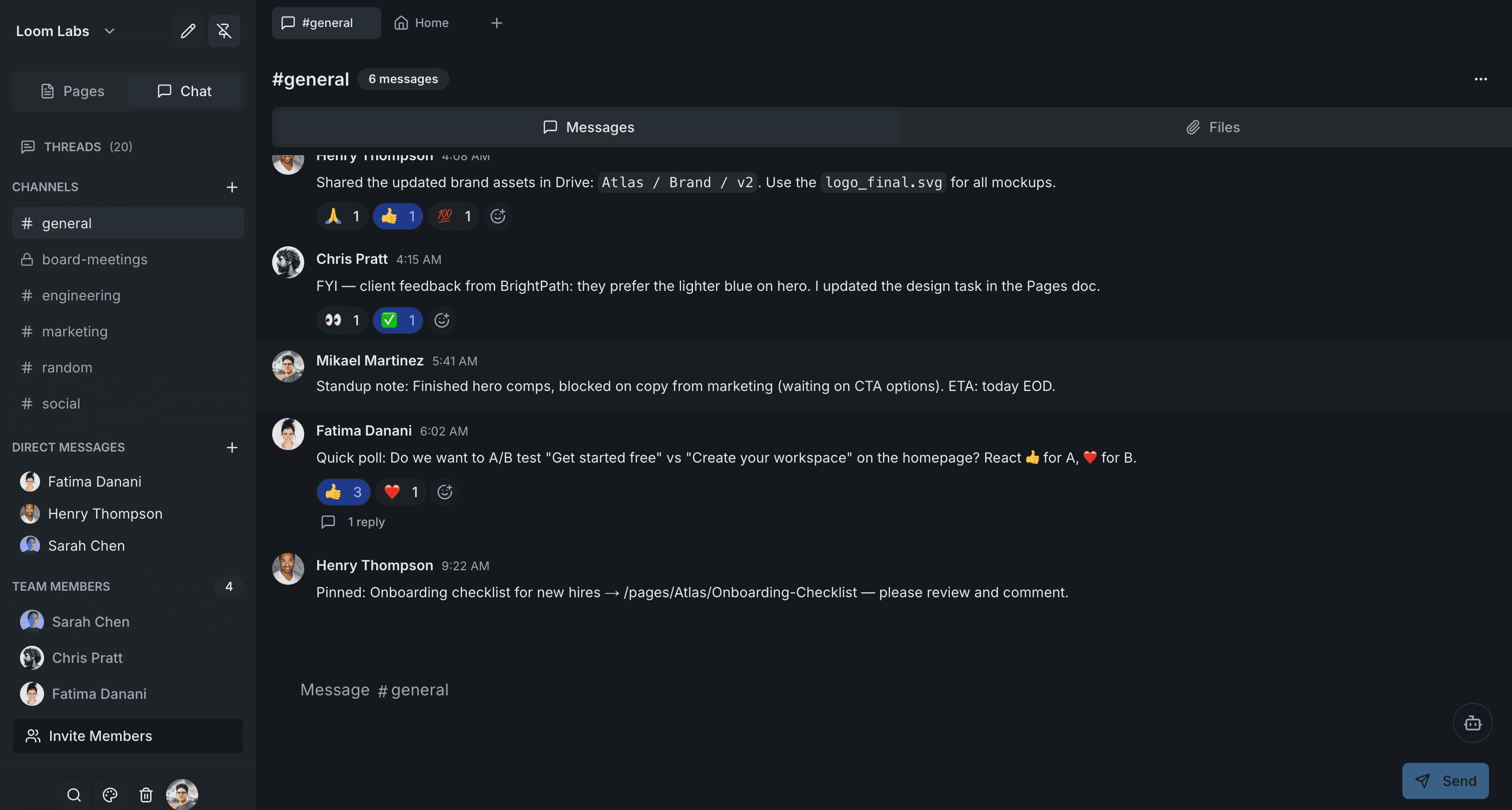 Screenshot: Message in channel