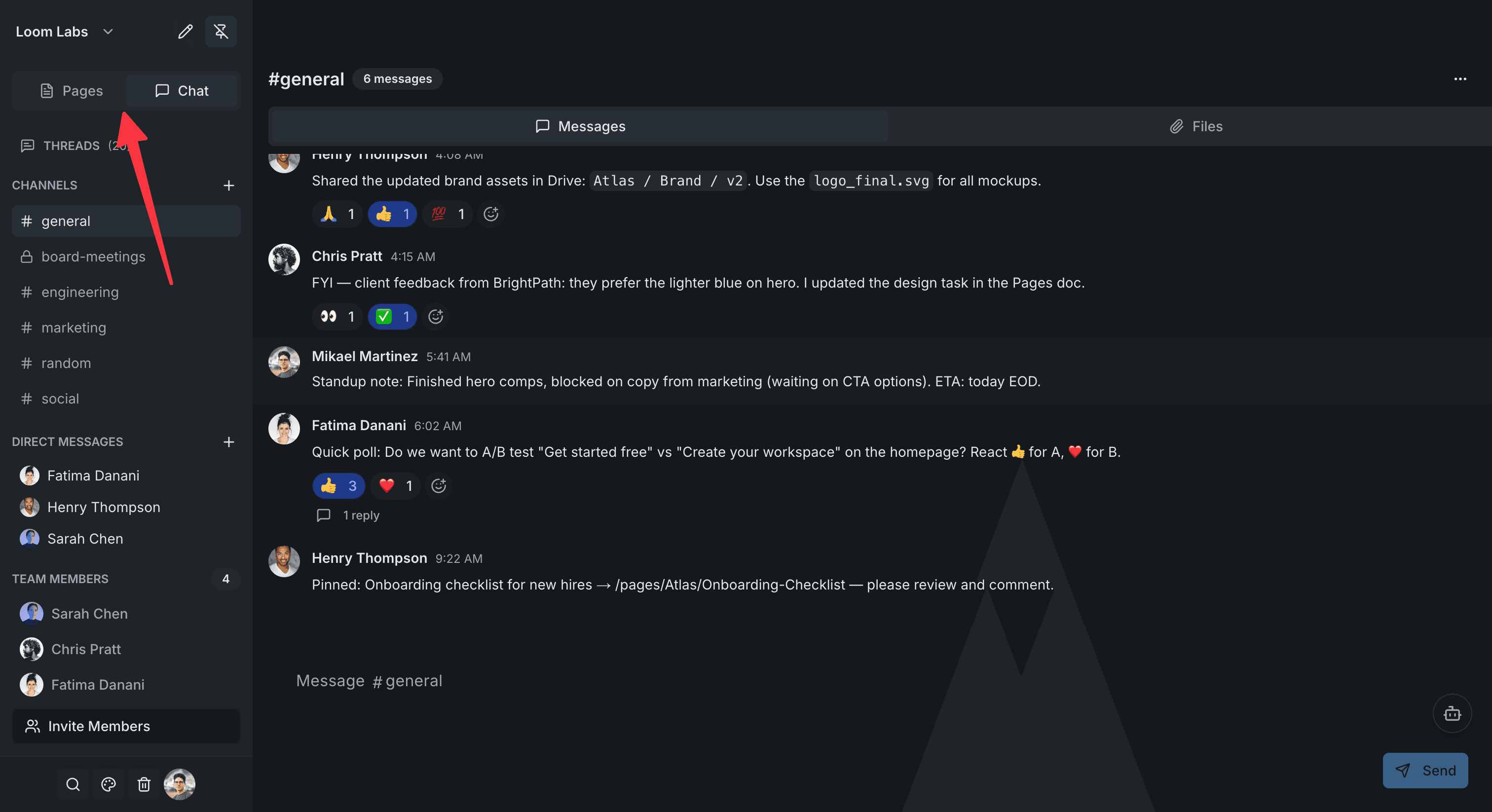 Screenshot: Quick switching between chat and docs