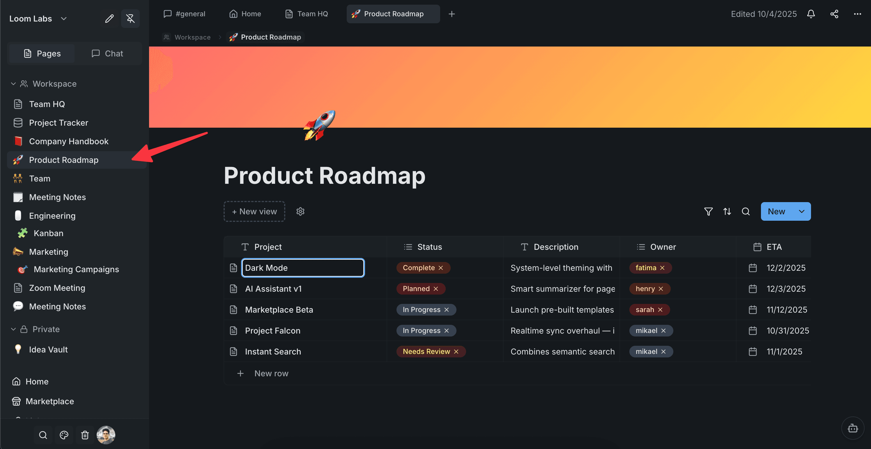 Screenshot: A page open in the editor