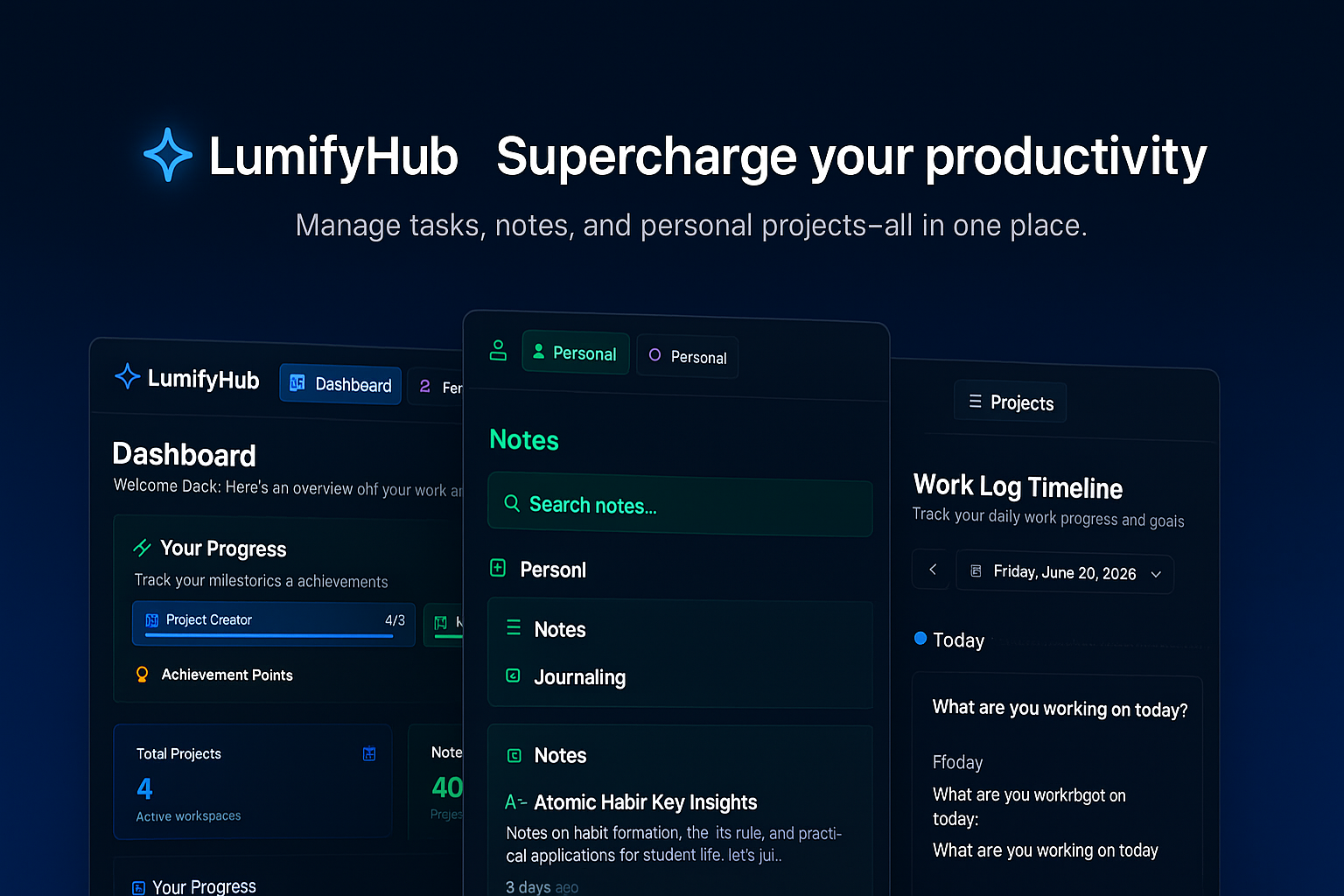 LumifyHub Dashboard - Unified productivity platform